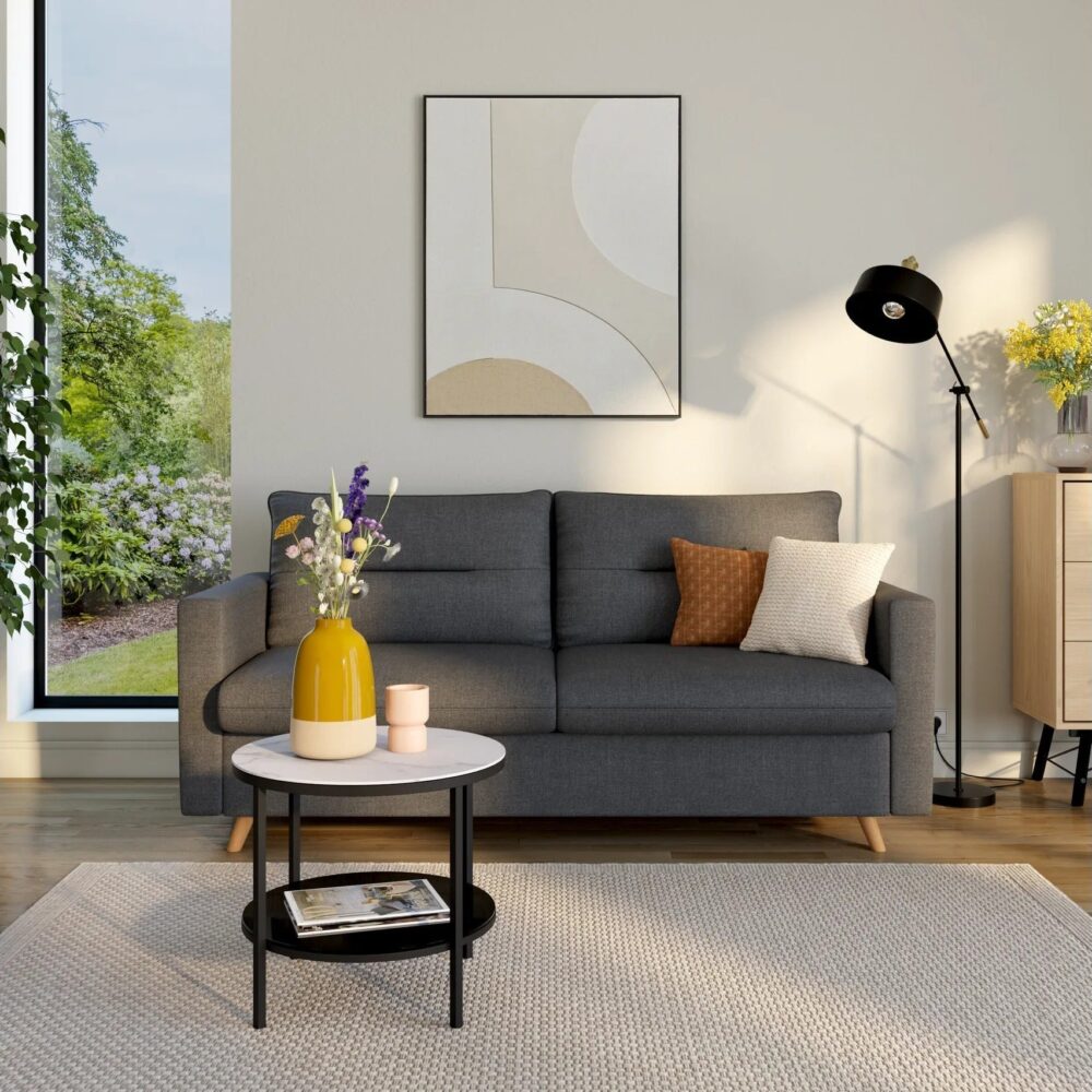 Canapé 3 places convertible semi-express SINKI tissu gris anthracite couchage 182x142cm