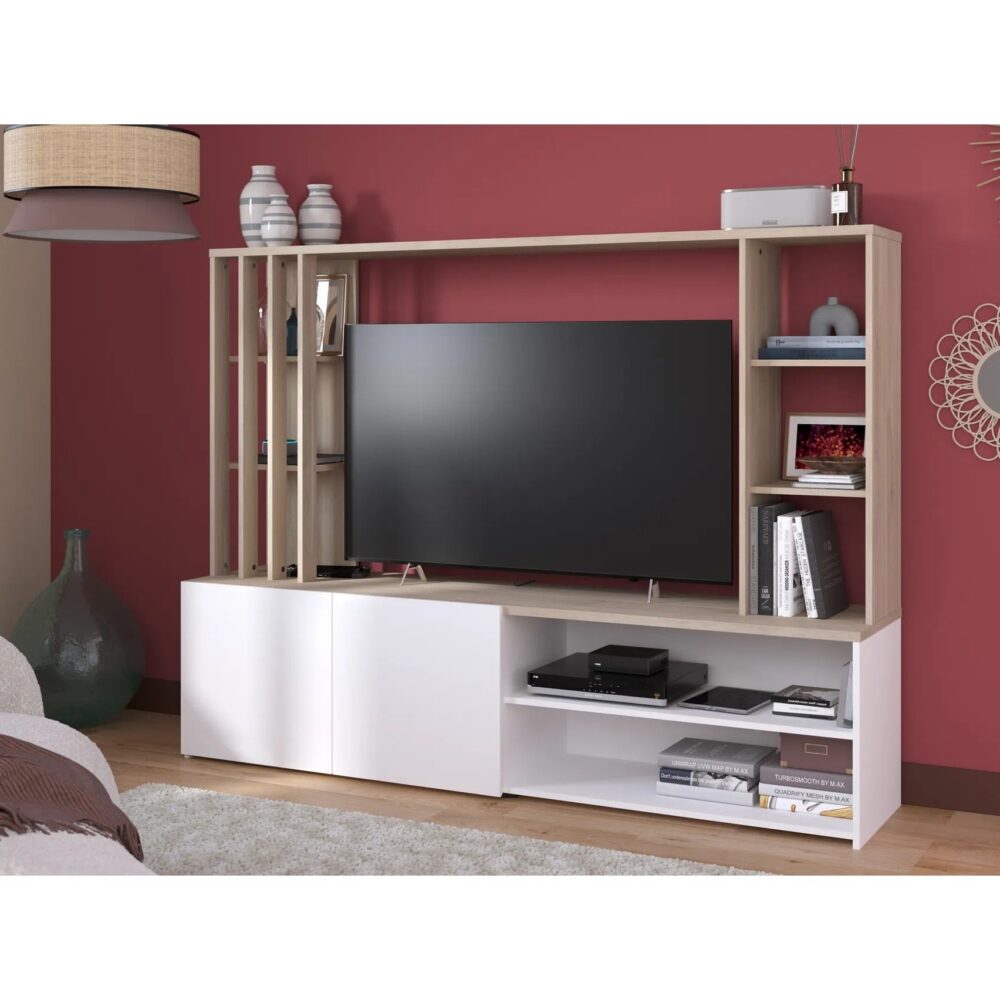 Meuble TV OMBRE imitation chêne et blanc