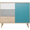 Rangement scandinave ARUBA Chêne, gris, bleu et blanc