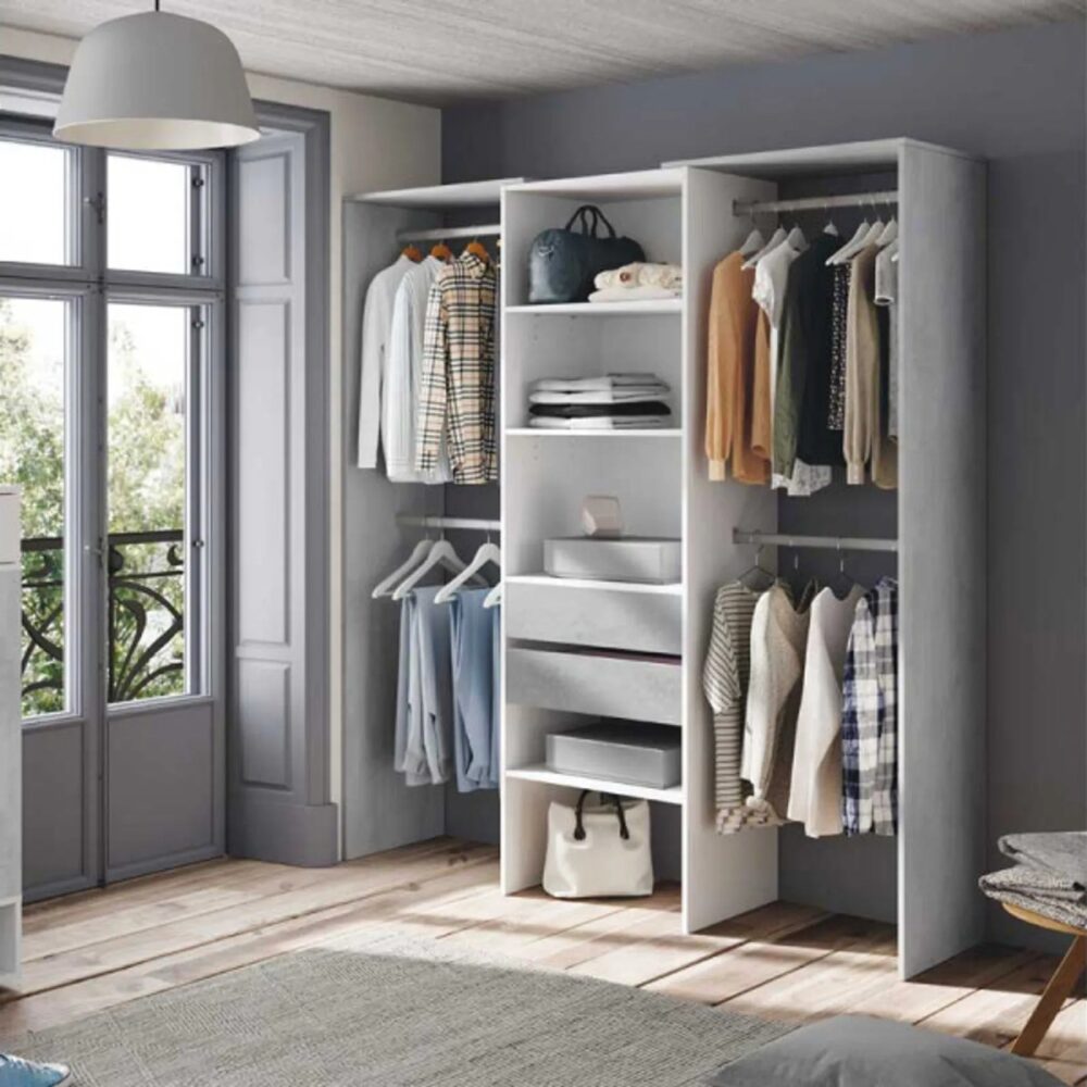 Aménagement Dressing Blanc/béton Clair - Kiyin - L 179 X L 50 X H 202 Cm