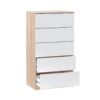 Commode 5 tiroirs LINEA Blanc et imitation chêne