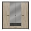 Armoire 4 portes avec miroir COLO lingère et penderie imitation chêne et noir