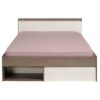 Lit 140x190/200 cm avec rangements PUZZLE imitation noyer et blanc