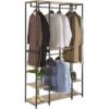 Portant Meuble Rangement Penderie En Acier+mdf.porte-vêtements 120x40x201cm.noir+chêne Clair