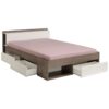 Lit 140x190/200 cm avec rangements PUZZLE imitation noyer et blanc