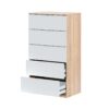 Commode 5 tiroirs LINEA Blanc et imitation chêne