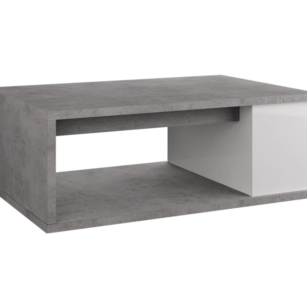 Table basse plateau relevable avec coffre DESPACITO Imitation béton et blanc