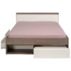 Lit 140x190/200 cm avec rangements PUZZLE imitation noyer et blanc