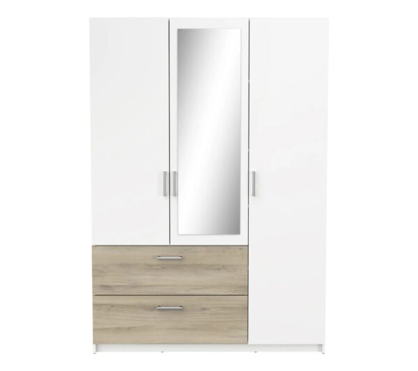 Armoire 3 portes 2 tiroirs L.134 cm READY imitation chêne kronberg et blanc
