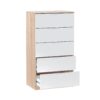 Commode 5 tiroirs LINEA Blanc et imitation chêne