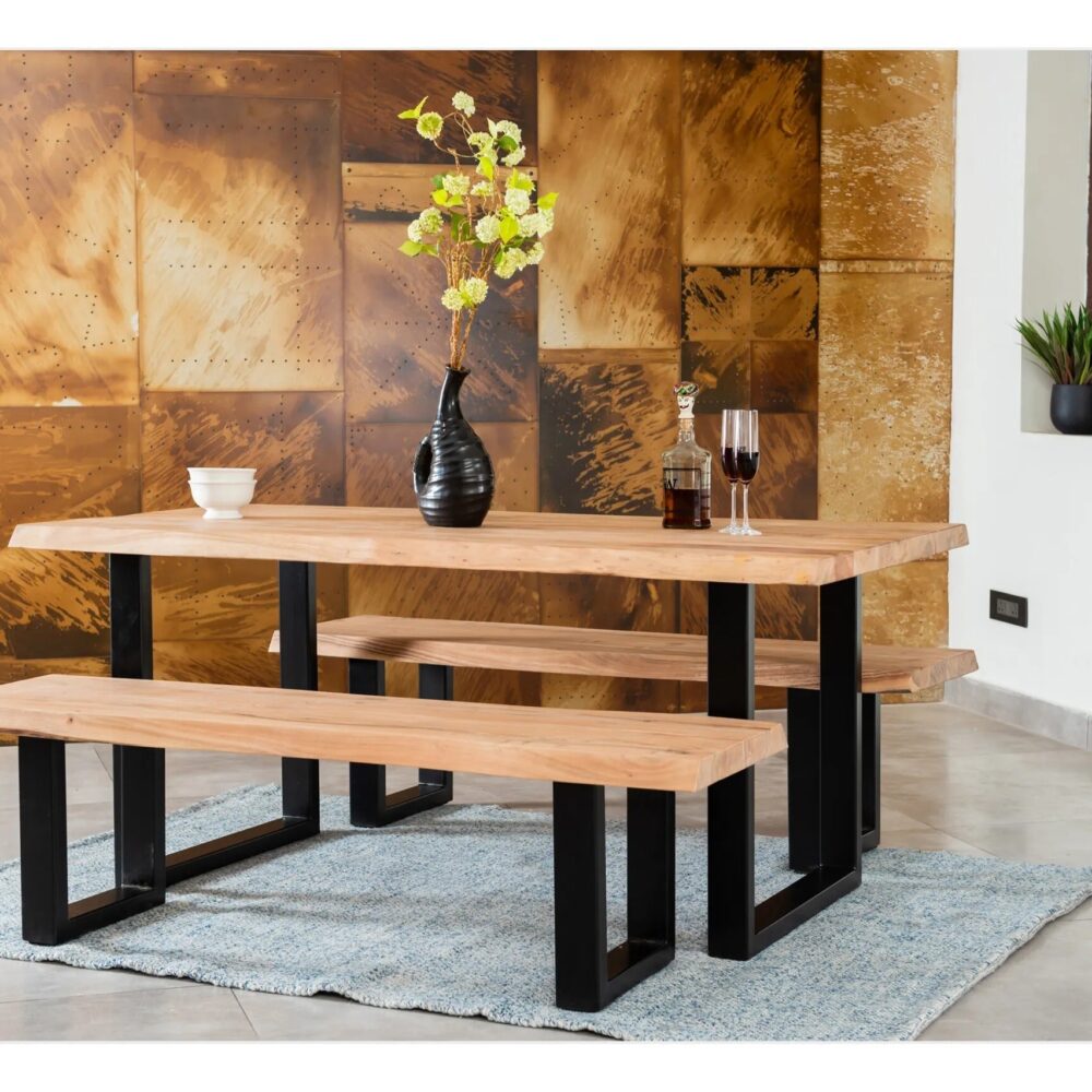 Table de séjour L.200 x l.100 cm VATIRA acacia et noir
