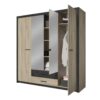 Armoire 4 portes avec miroir COLO lingère et penderie imitation chêne et noir