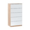 Commode 5 tiroirs LINEA Blanc et imitation chêne