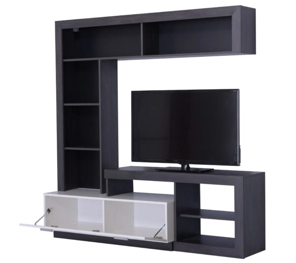 Meuble TV GLEN Blanc et imitation bois noir