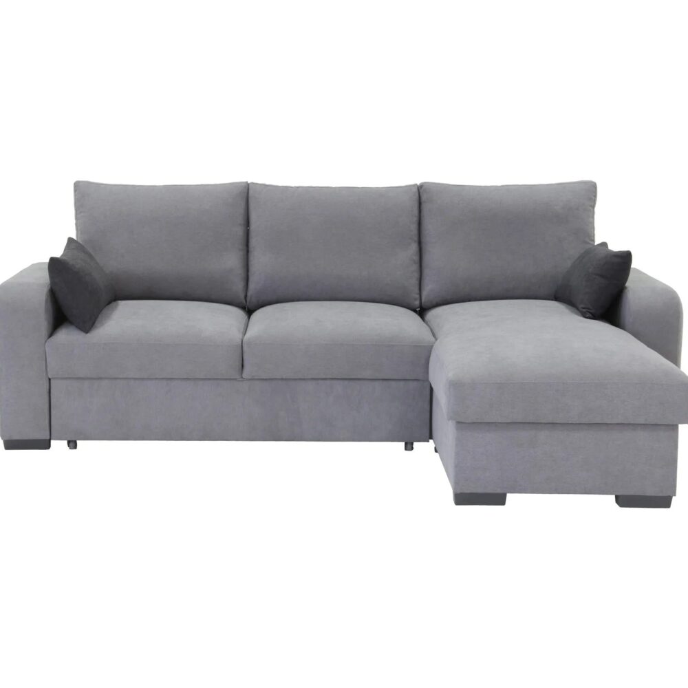 Canapé d'angle convertible méridienne réversible tissu gris clair BROADWAY