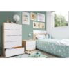Commode 5 tiroirs LINEA Blanc et imitation chêne