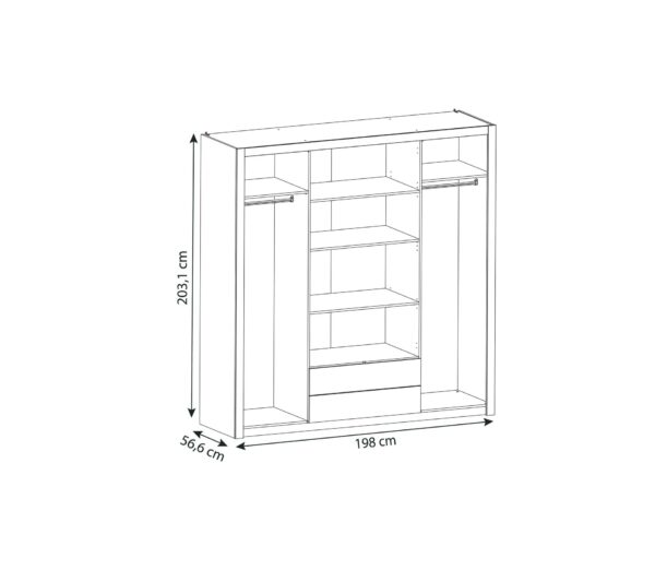 Armoire 4 portes avec miroir COLO lingère et penderie imitation chêne et noir