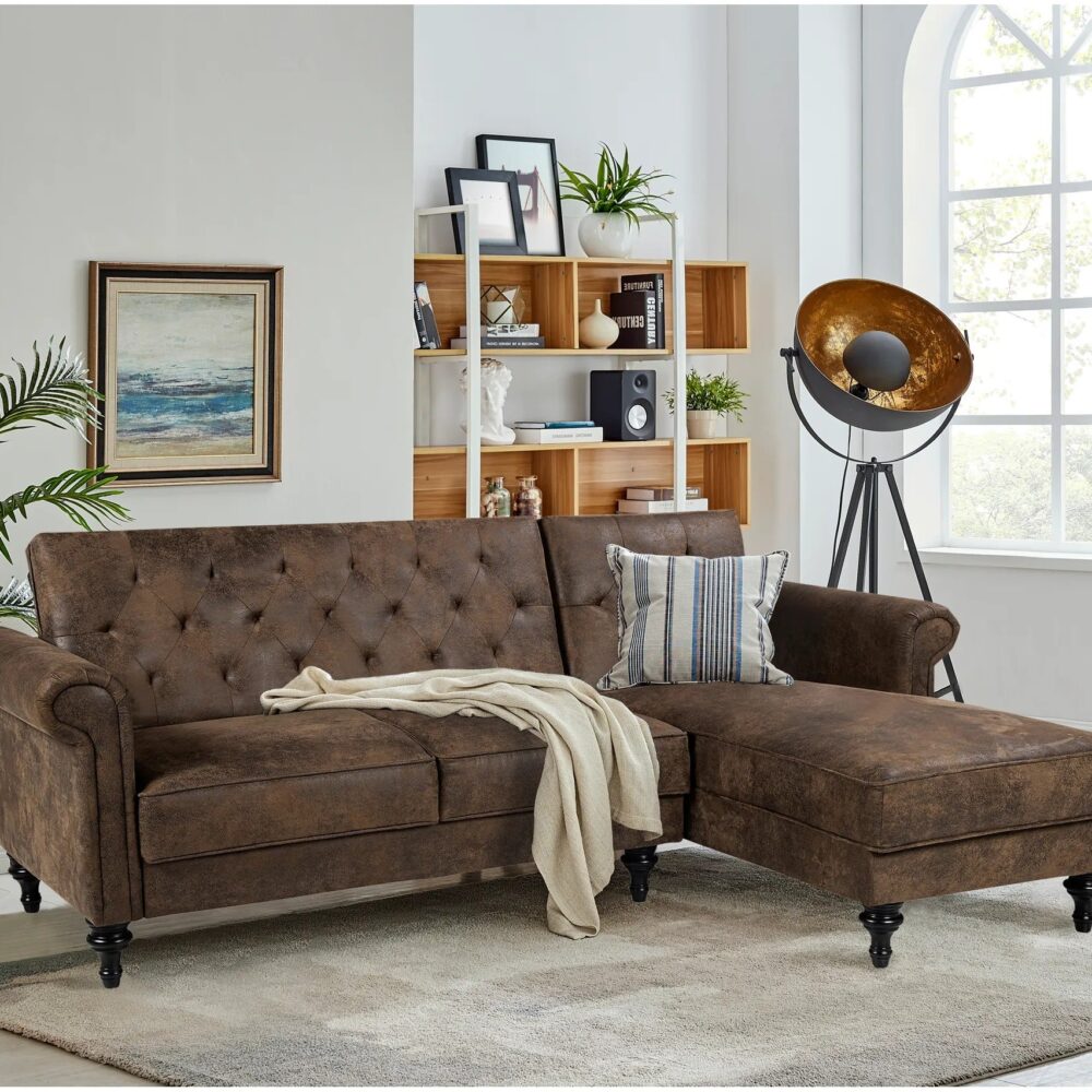 Canapé angle droit convertible COLETTA Tissu vintage