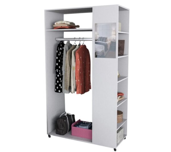 telechargement_90a4fd50-d607-4951-940b-c50cc38d4f53 Meuble Dressing Penderie Blanc 8 Niches Miroir Roulettes L 100 H 174 P 45 Cm