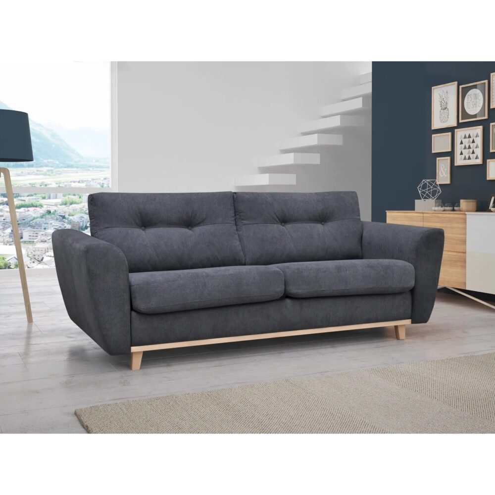 Canapé 3 places convertible express 160x190cm MILANE tissu gris anthracite
