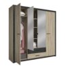 Armoire 4 portes avec miroir COLO lingère et penderie imitation chêne et noir