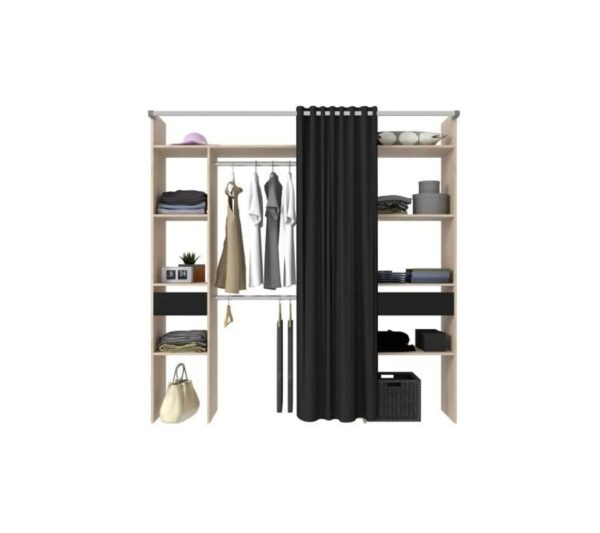 telechargement_e0e0e85b-7626-4816-976d-2b7a7c39ec86 Dressing Avec Rideau - 2 Colonnes Avec 2 Tiroirs + 2 Penderies - Décor Chêne Jackson Et Noir - Como