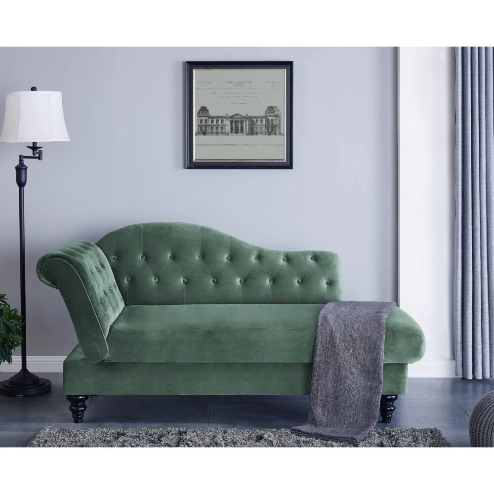 Méridienne convertible avec coffre LALOU effet velours vert
