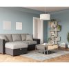 Canapé d'angle gauche convertible avec coffre EVERY tissu gris foncé et gris clair