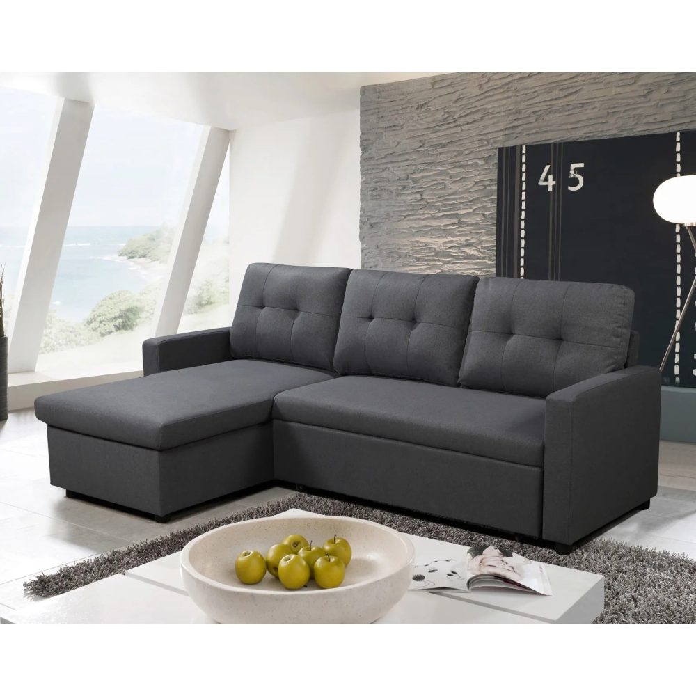 Canapé d'angle SYRA réversible convertible tissu Gris foncé