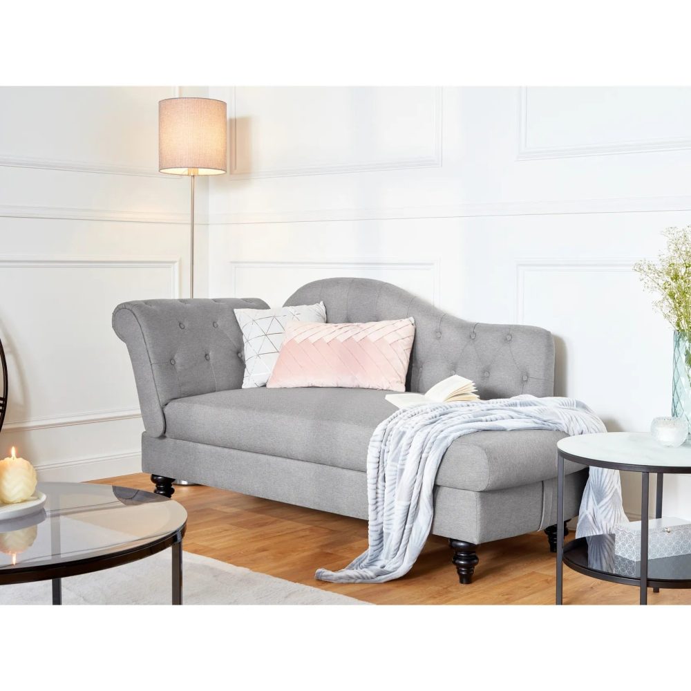 Méridienne convertible avec coffre LALOU Tissu gris
